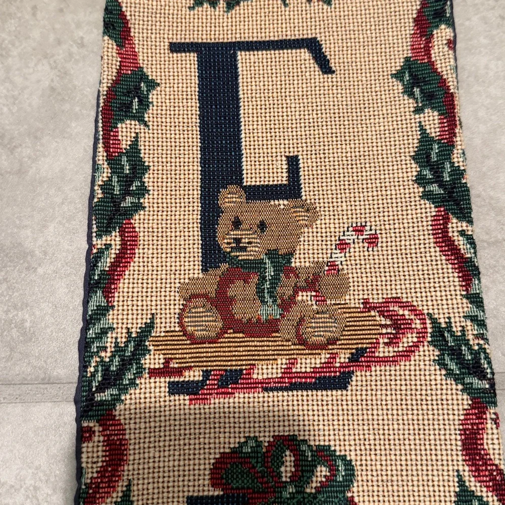 Vintage NOEL Needlepoint Vertical Tapestry Wall Hanging in Cream and Navy